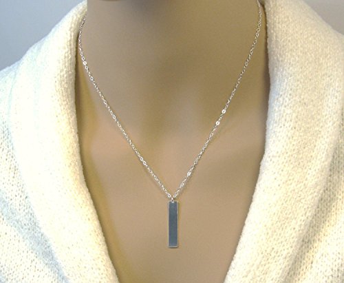 Silver Bar Necklace, Vertical, Personalized Solid Pure Silver Bar