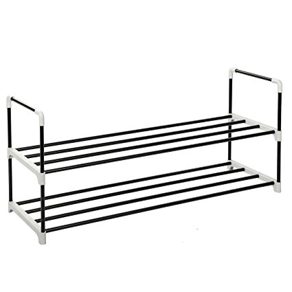 Stackable Shoe Rack, MaidMAX 2-Tier Metal Shoe Organizer Stand Holding 10 Pairs of Shoes for Closet Bedroom Entryway, Black