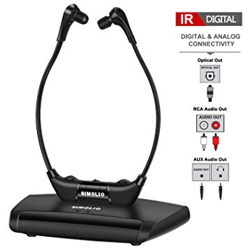 SIMOLIO IR Wireless TV Headphones System, TV Hearing Aid Devices for Digital & Analog TVs, TV Listening Headphones for Seniors and Hard of Hearing, Hearing Assistance TV Earbuds with Voice Clarifying