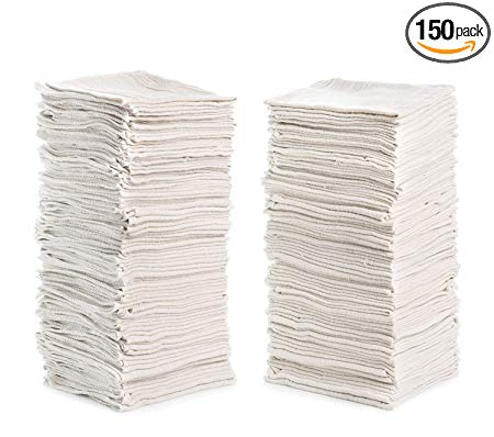 Cleaning Solutions 79142 14" x 12" Shop (Pack of 150), Size 14” x 12” Cotton Towels/Rags, Reusable, Ideal for Cleaning, Auto and Home (Natural White), 150 Pack