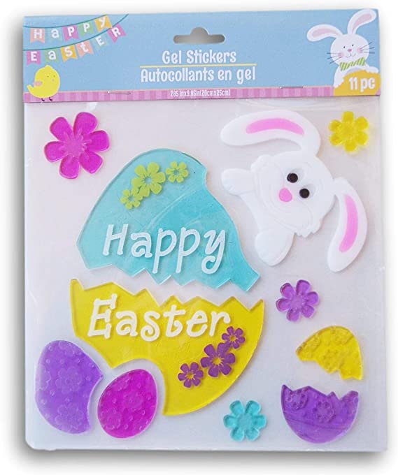 Happy Easter Eggs, Bunny, and Flowers Gel Window Clings - 11 Piece