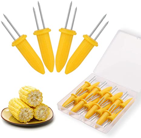 N / A Corn Holders Set, 20PCS Stainless Steel Corn Cob Holders, Corn on The Cob Skewers for BBQ, Durable Anti-Scald Corn on The Cob Holders with Storage Box for Home Cooking Forks