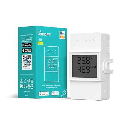 SONOFF THR316D 16A Smart Temperature and Humidity Monitoring Switch, Compatible with Alexa & Google Assistant, RJ9 4P4C Interface