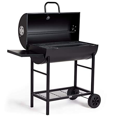 VonHaus Charcoal Barrel BBQ & Smoker with Temperature Gauge – 105cm Steel Barbecue Grill with Side Table