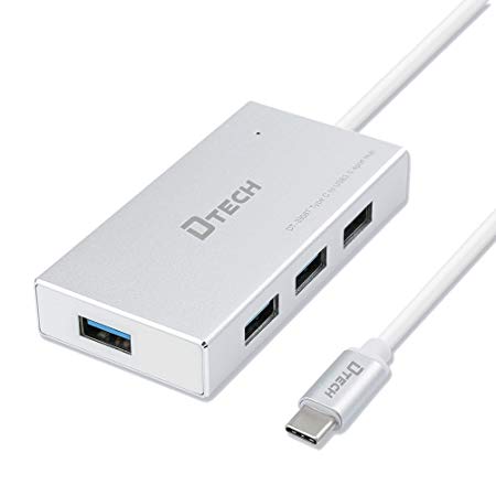 DTECH Portable USB C to USB 3.0 Hub 4 Port with Fast Charging Port Data Transfer for Laptop Mac Surface Lenovo PC (4ft Cable)