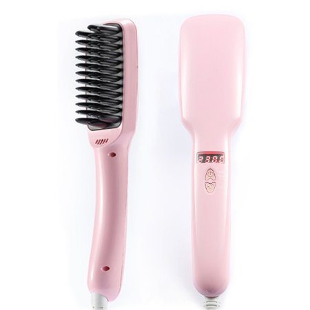 Hair Brush Straightener, Euph 2 in 1 Ionic Hair Straightener, Anion instant Magic Silky Straight Hair Styling, Anti Scald Anti Static Ceramic Heating Detangling Hair (Pink)