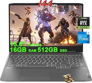 Lenovo LOQ Gaming Laptop 15.6" FHD IPS 144Hz Intel Octa-core i5-13420H (Beats i7-12650H) 16GB RAM 512GB SSD GeForce RTX 3050 6GB Graphic Backlit FHD Camera Rapid Charge Win11 Grey   HDMI Cable