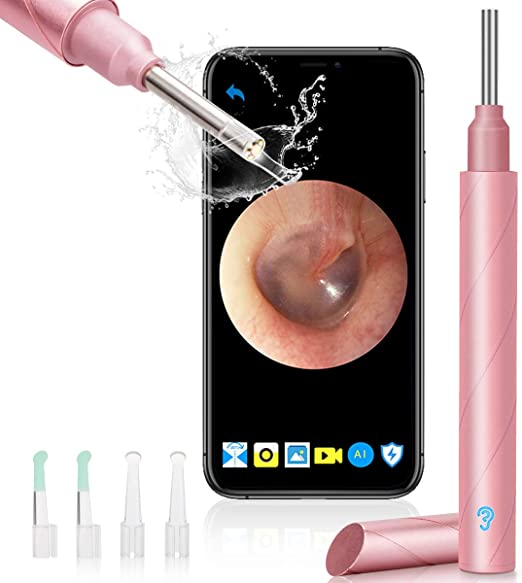 SFABF Ear Wax Removal,1080P Digital Ear Endoscope Earwax Removal Tool Wireless Otoscope Ear Camera and Wax Remover Kit with Replacable Ear Spoons IP67 Waterproof Ear Cleaner with LED Lights Pink