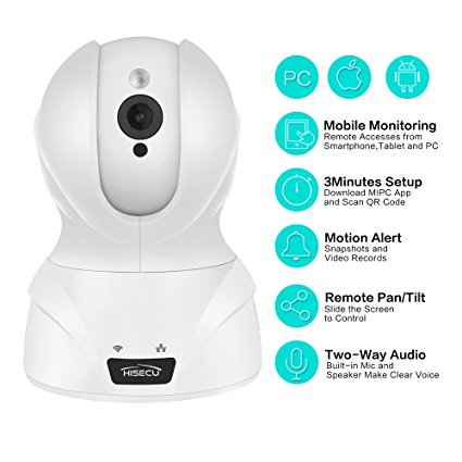 HISECU 1080P WIFI IP Security Camera Pan/Tilt Zoom Indoor Video Surveillance CCTV Camera, Plug/Play, with Two-Way Audio &Night Vision & Motion Detection (1080P WHITE)