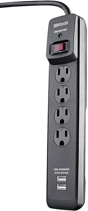 Woods 41304 Surge Protector with 4 Power 2 USB Outlets, 1180J of Protection, 3' Cord, White