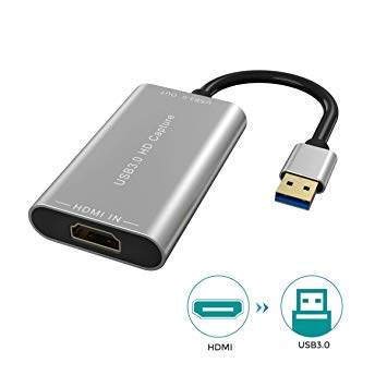 HDMI Game Video Capture Card, USB 3.0 HDMI Video Capture Dongle, 1080P 60fps Video & Audio Grabber, Broadcast Live and Record via DSLR, Camcorder or Action Cam (Space Gray)