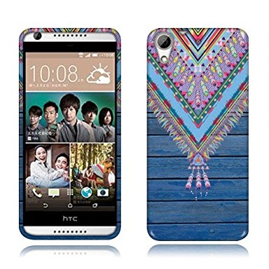 NextKin HTC Desire 626 626S Flexible Slim Silicone TPU Skin Gel Soft Protector Cover Case - Blue Aztec Chevron Feather on Blue Wood