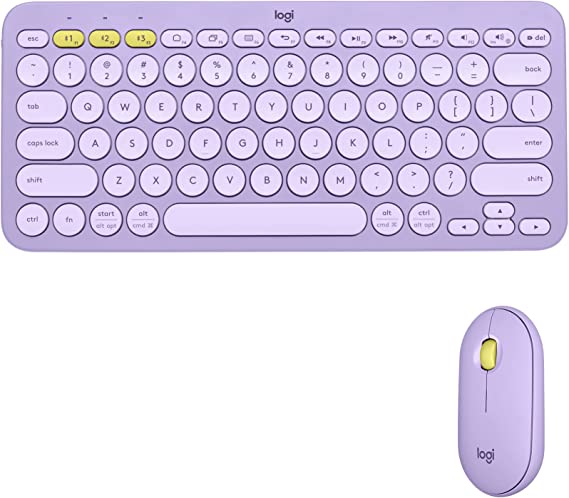 Logitech K380   M350 Wireless Keyboard and Mouse Combo - Slim Portable Design, Quiet Clicks, Long Battery Life, Bluetooth, Easy-Switch, Windows, Mac, iPadOS, Chrome OS Compatible - Lavender Lemonade