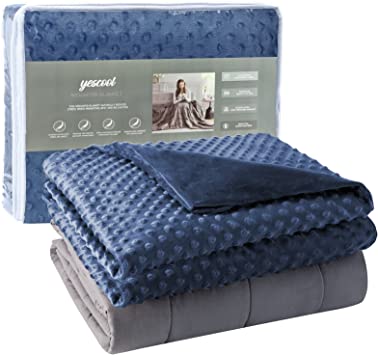 Yescool Weighted Blanket with Removable Cover, Weighted Blanket Twin Size 15lbs 48"x72" for Adults, Heavy Blanket with Minky Duvet Cover,Warm Cozy Thick Throw Blanket with Premium Glass Beads (Blue)