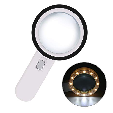 Magnifying Glass with Light - 30x Handheld Magnifier - 12 LED Lighted Magnifying Glass for Seniors Reading, Insects, Inspection, Coins, Jewelry, Exploring, Map,Crossword Puzzle (Magnifying Tools)