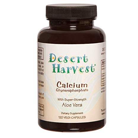 Desert Harvest Calcium Glycerophosphate (120 Capsules) 230 mg. Acid reducing. Removes up to 95% of Acid in Food & Drinks. Reduces Food Related Bladder & Digestive discomfort; Interstitial Cystitis