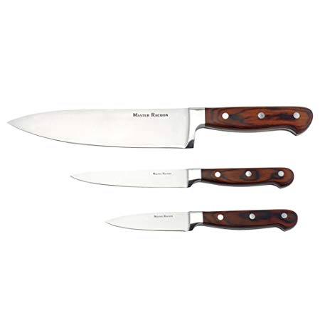 Master Racoon Knife Set 3 Pieces Pack of Chef's Knife,paring Knife and Utility Knife