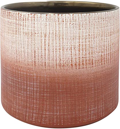 Rivet Rustic Stoneware Crosshatch Indoor Outdoor Flower Plant Pot, 6.25"H, Coral