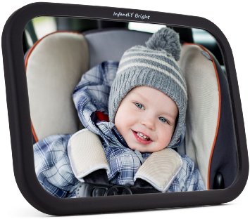 Baby Back Seat Safety Mirror For Rear Facing Car Seats from InfantLY Bright - Drive SAFELY and EASILY wCrystal Clear View of YOUR PRECIOUS CHILD without turning your head - Adjustable Highly Reflective Convex Shatterproof Design wSoft Durable Frame - Premium Gift Box - Convertible To Other Applications