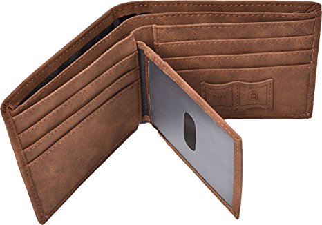 Hopsooken Mens Wallet RFID Blocking Slim Vintage Leather Bifold Wallet Card Holder (Brown(MID))