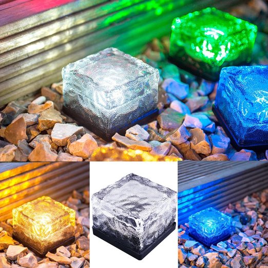 WONFAST® Waterproof Solar Path Ice Cube Rocks LED Frosted Glass Brick Paver Garden In-groud Buried Light Ingroud for Outdoor Path Road Square Yard (Multi-colored)