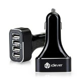 iClever 96A 48W 4-Port USB Car Charger with SmartID Technology for iPhone 6S Plus 6  iPad Pro  Air 2 Mini Samsung Galaxy S6  S6 Edge Note 5 Nexus HTC M9 and More Black