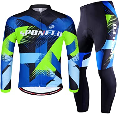 sponeed Cycling Clothes for Men Long Sleeve Mountain Bike Road Bicycle Shirt Jeresys Pants Padded Bike Jakcet Outfit