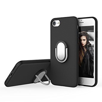 iPhone 7 Ring Holder Case Rock Shock Absorption Ultra Thin Soft TPU Cover Built-in Ring Grip Kickstand Perfect Fit Defender for Apple iPhone 7 4.7 inches (iPhone 7 Black)