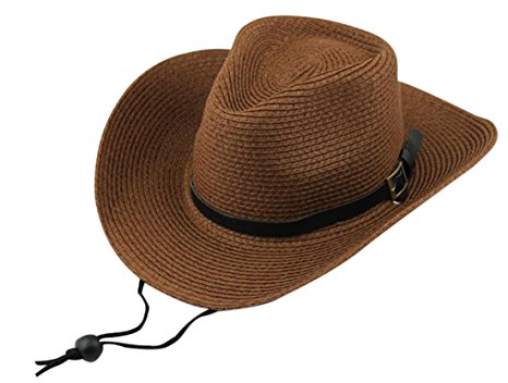 Bronze Times(TM) Unsex Belt Fastener Cow Boy Woven Collapsible Wide Brim Sunhat