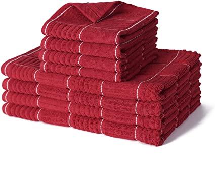 Glynniss Kitchen Towels and Dishcloths Set, Four Kitchen Dish Towels 16x26 Inches, Four Absorbent Dish Cloths for Washing Dishes 12x12 Inches, Cleaning and Drying for Everyday Use Pack of 8 (red)