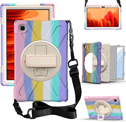 ZenRich Galaxy Tab A7 10.4'' Case with Screen Protector 2022/2020, zenrich Samsung Tab A7 Shockproof Case with Kickstand Hand Strap and Shoulder Strap for SM-T500/T505/T507/T509, Colorful Pink