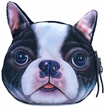 Boston Terrier Face Wallet | Cute and Creative Dog Head Zipper Closure Coin Purse