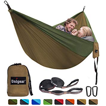 Unigear Double Camping Hammock, Portable Lightweight Parachute Nylon Hammock with Tree Straps For Backpacking, Camping, Travel, Beach, Garden