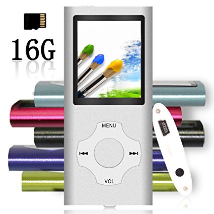 Tomameri - MP3 / MP4 Player with Rhombic Button, Portable Music and Video Player, Including a 16 GB Micro SD Card and Maximum support 32GB, Supporting Photo Viewer, Video and Voice Recorder - Silver