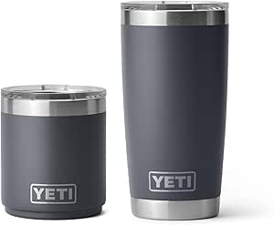 YETI Charcoal Rambler Beverage Set, (1) 10 oz Lowball and (1) 20 oz Tumbler