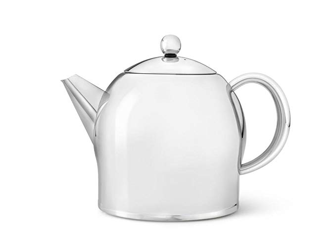 bredemeijer Santhee Double Walled Teapot, 1.4-Liter Stainless Steel Glossy Finish with Glossy Accents
