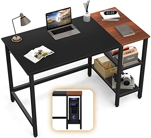 CubiCubi Computer Home Office Desk, 40 Inch Small Desk Study Writing Table with Storage Shelves, Modern Simple PC Desk with Splice Board, Black and Espresso