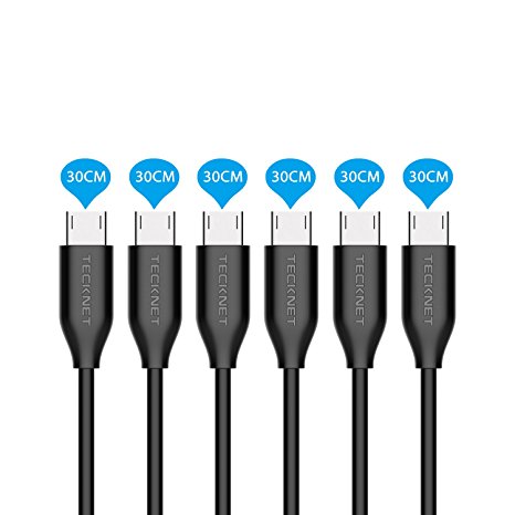 Micro USB Cable, TeckNet 6-Pack 1ft Premium Fast Charging Durable Micro USB Cables High Speed USB 2.0 A Male to Micro B Sync and Charging Cables for Samsung , HTC , and more Android Device