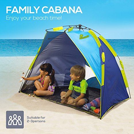 Beach Tent, Nacuwa Pop Up Lightweight Sun Shelter, 2-Person Portable UPF 50  Water Resistant Beach Shade with Carry Bag (Blue/Green)