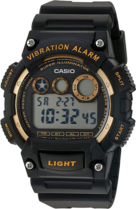 Casio Men's 'Super Illuminator' Quartz Stainless Steel and Resin Automatic Watch, Color:Black (Model: W-735H-1A2VCF)