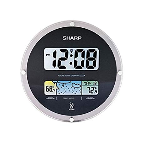 SHARP, Digital Wall Clock with Wireless Weather Display - Black