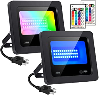 Yeesite 25W LED Flood Lights Outdoor, Color Changing RGB Flood Lights with Remote, 16 Colors 4 Modes IP66 Led Outdoor Light for Party, Stage, Garden, Landscape