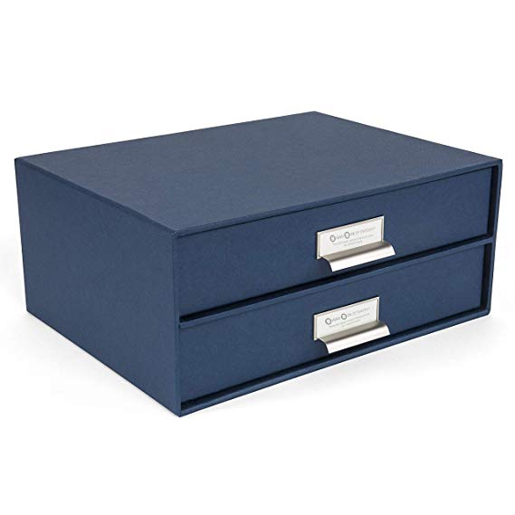 Bigso 2-Drawer Thin Label Frame Birger File Storage Box, Blue