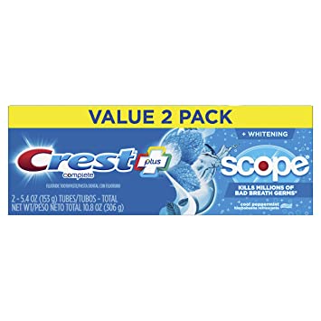 Crest Plus Scope Complete Whitening Toothpaste, Cool Peppermint, 5.4 Ounce, 6 Count