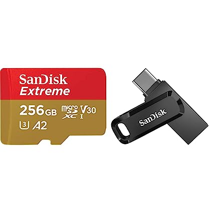 SanDisk Extreme microSD UHS I Card 256GB & Ultra Dual Drive Go USB Type C Pendrive for Mobile (Black, 128 GB, 5Y - SDDDC3-128G-I35)