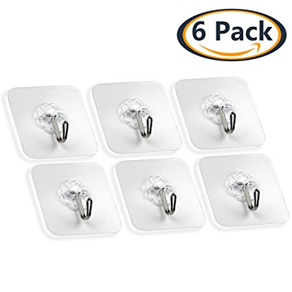 Wall Hooks Hanger Super Heavy Duty Adhesive Bathroom Towel Kitchen Hooks Nail Free Transparent Reusable Hooks No Scratch Waterproof Oilproof Kitchen Bathrobe Clothes Ceiling Hanger 33lb/15kg(Max)