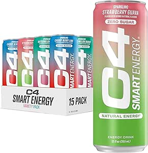 Cellucor C4 Smart Energy Drink Variety Pack, Strawberry Guava, Cherry Berry Lime, Watermelon, 15pk 12oz