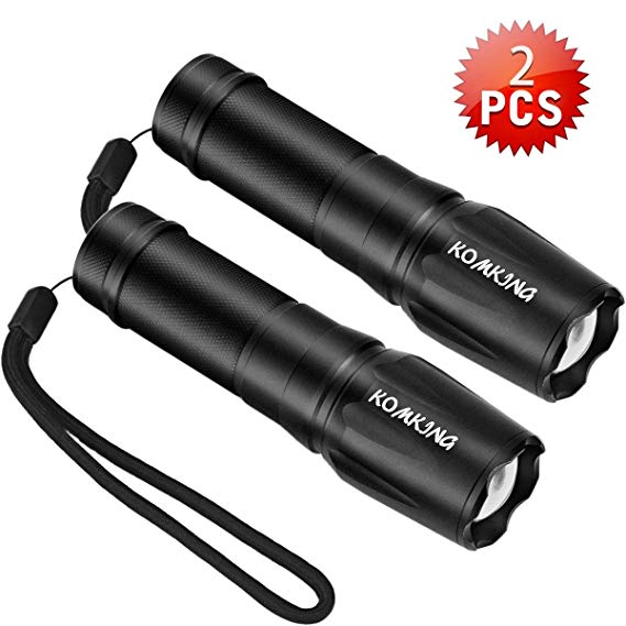 Tactical Flashlight, Komking Ultra Bright LED Flashlights High Lumens Torch Light with Adjustable, Zoomable and 5 Light Modes for Hiking, Camping, Emergency