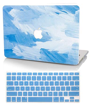 KEC Laptop Case for MacBook Air 13" w/ Keyboard Cover Plastic Hard Shell Case A1466/A1369 2 in 1 Bundle  (Blue - Water Paint)