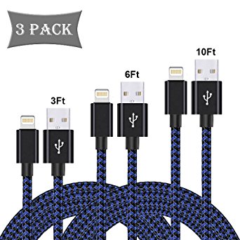 iPhone cable¨C auideas All-Metal Fast Sync Date Charging Cable with LED Light Compatible with iPhone 7/7Plus/6/6Plus/6S/6S Plus/5/5S/5C/SE,iPad,iPod(Blue&Black)